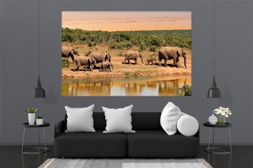 LED Bild Elefanten am Fluss